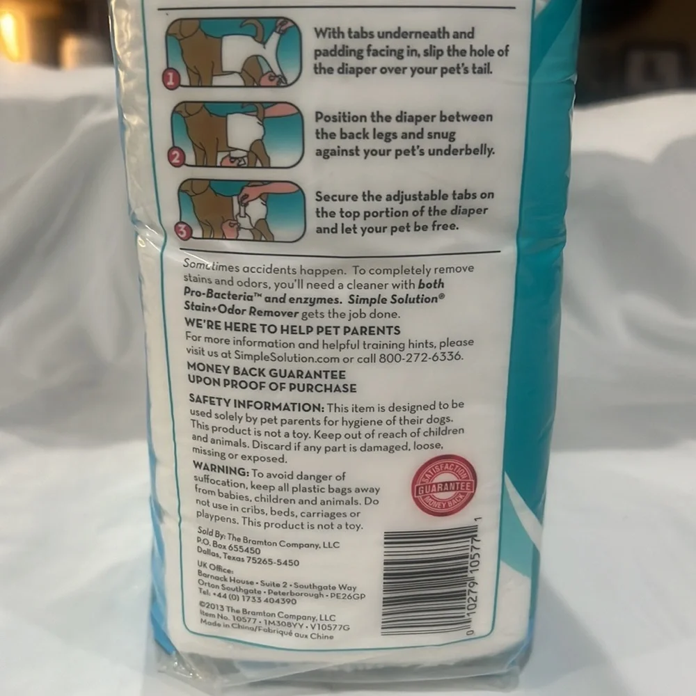 Simple solution disposable doggy diapers BRAND NEW medium waist 16.5” to 21”
